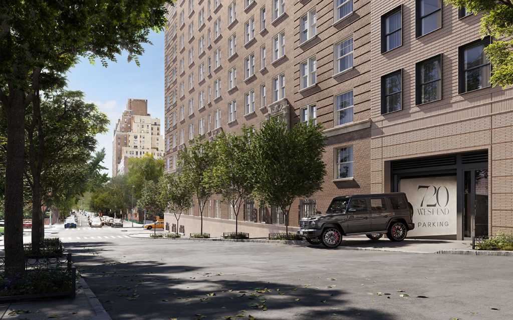Exterior view of the 720 West End Avenue parking garage
