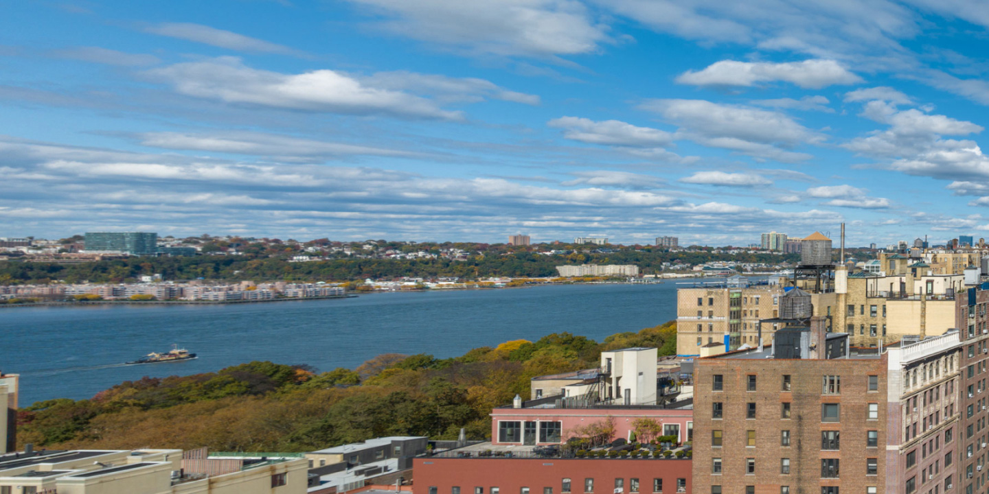 Aerial view of the Hudson River and Riverside Park from the rooftop of 720 West End Avenue - Upper West Side condominiums for sale