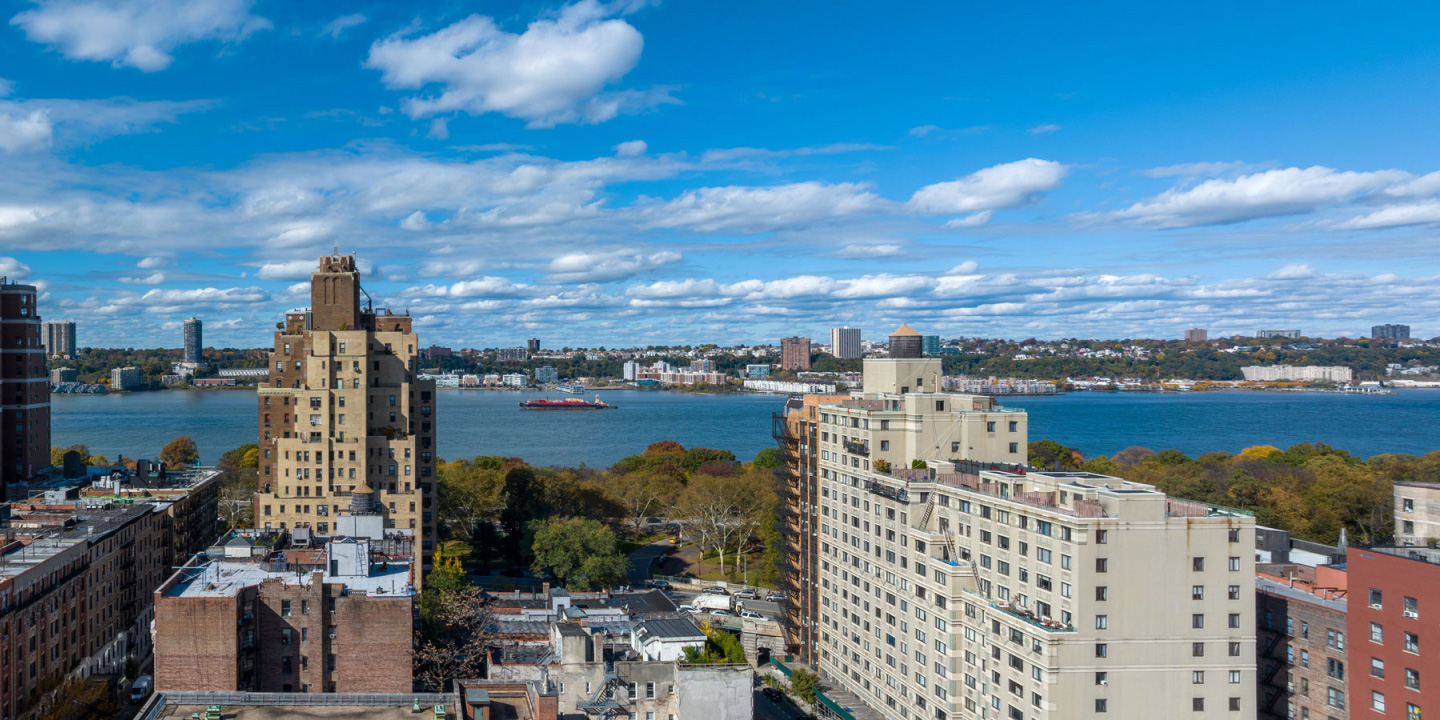 Aerial view of the Hudson River and Riverside Park from the rooftop of 720 West End Avenue - Upper West Side condominiums for sale