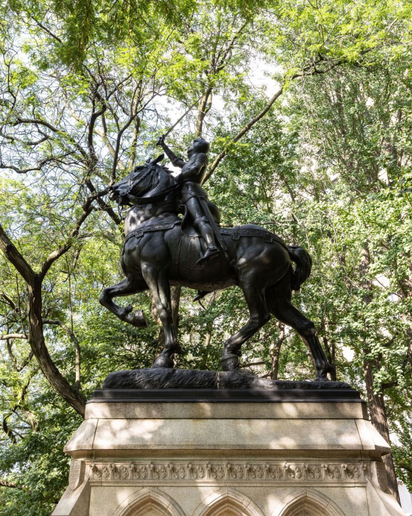 Statue of a soldier on horseback in Upper West Side Manhattan near 720 West End Avenue